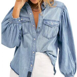 Free People With Love Denim Shirt XS